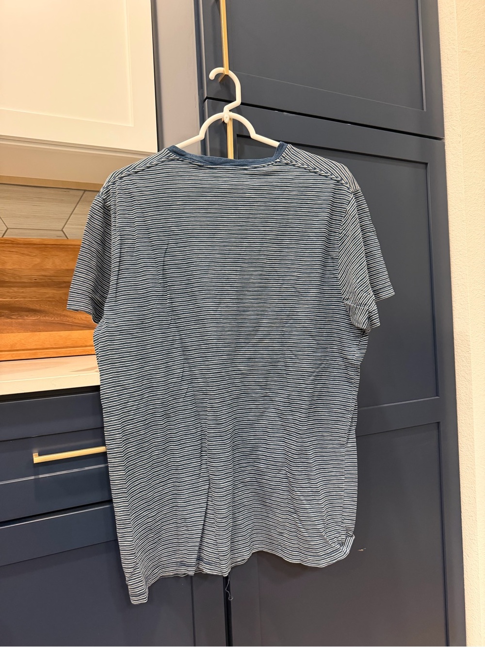 Old Navy Blue and White Thin-Striped Pocket Tee - Picture 2 of 4